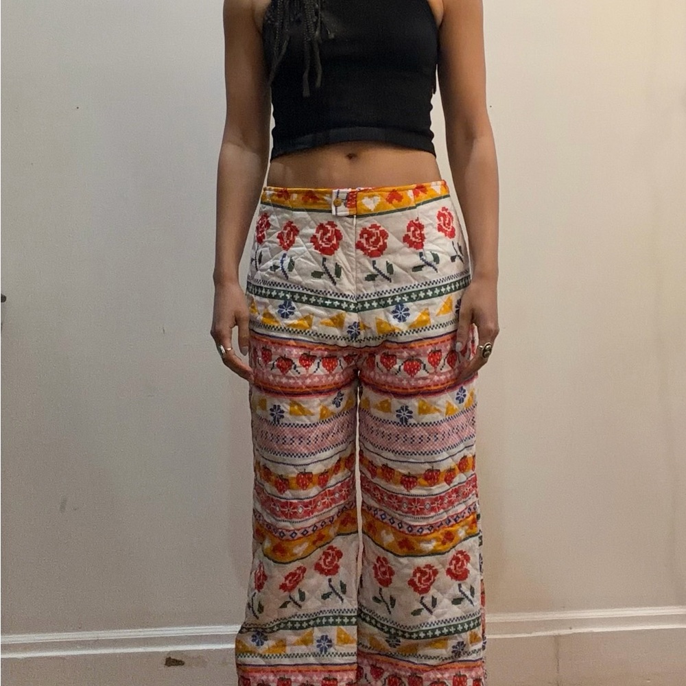 Lisa Says Gah Quilt Floral Wide-Leg Pants